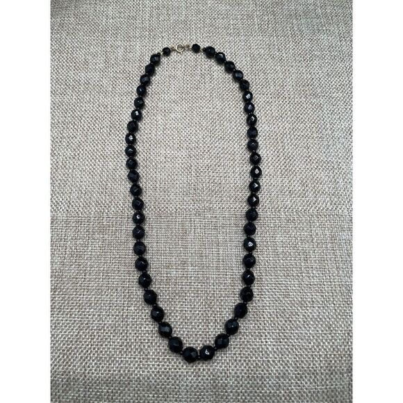 Vintage Faceted Black Glass Bead Necklace 19.5 Grandma Core - Picture 4 of 6